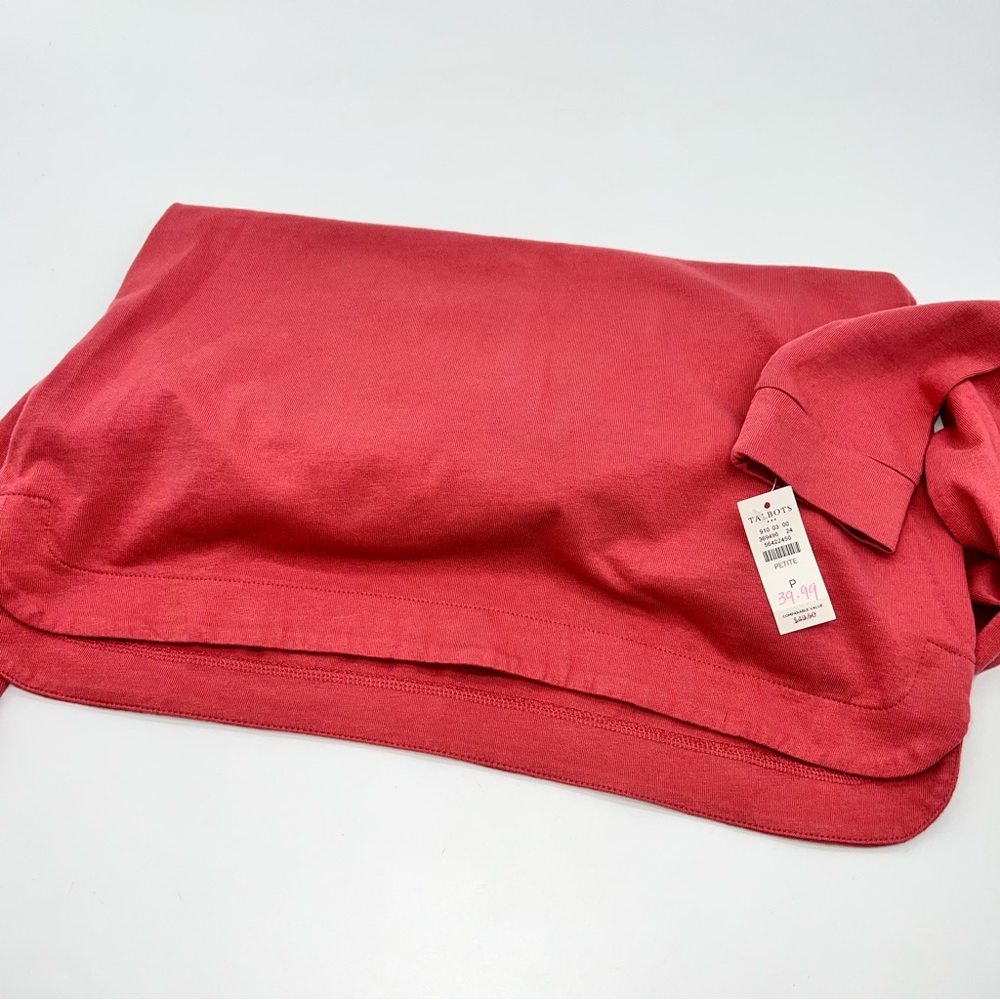 Talbots Red Long Sleeve Open V-Neck Jersey Knit Popover Henley Top Salmon-Size P - Picture 8 of 9